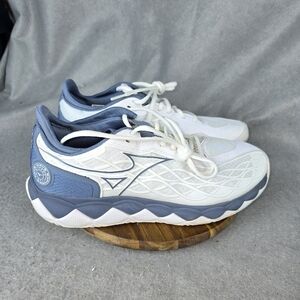 Mizuno Wave Enforce Tour AC tennis shoes in a white and blue colorway.mens 8.5